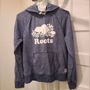 Roots Hoodie - blue & white ("salt & pepper" classic style) - Pristine Condition
